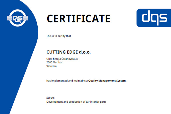 Certifikat ISO 9001 : 2015